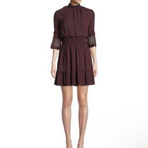 Kobi Halperin Lacie Silk Chiffon Smocked Modest Tiered Cocktail Mini Dress, Sz L